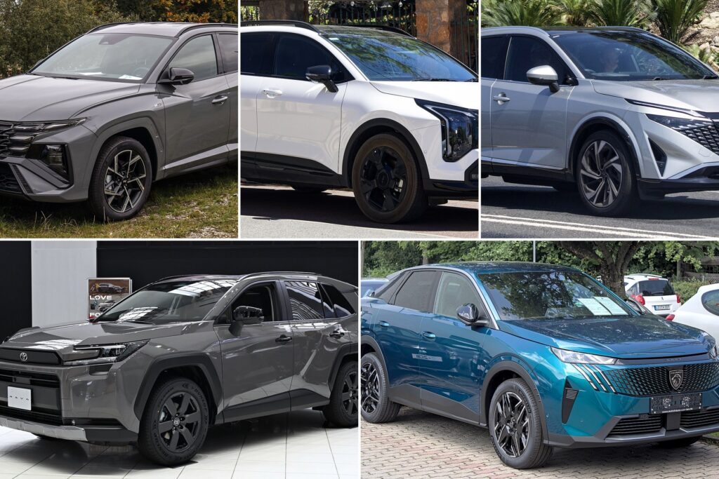 Los cinco SUV de la comparativa 2026: Hyundai Tucson, Kia Sportage, Nissan Qashqai, Toyota RAV4 y Peugeot 3008